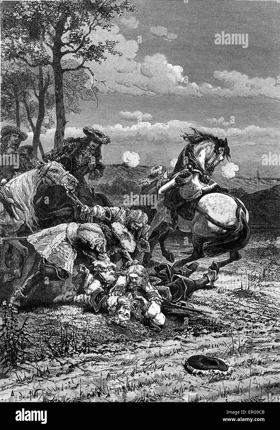 Vicomte de Turenne Tod, 27. Juli 1675. Während der Schlacht von Salzbach (Elsass) zwischen Frankreich und dem Heiligen Römischen Reich in Stockfoto