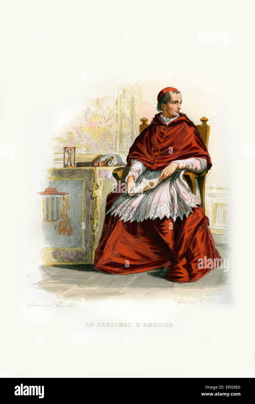 Georges d ' Amboise. Französischer Kardinal und Minister des Staates. 1460-1510. Kupferstich von C. V. Normand, c.1846 Stockfoto