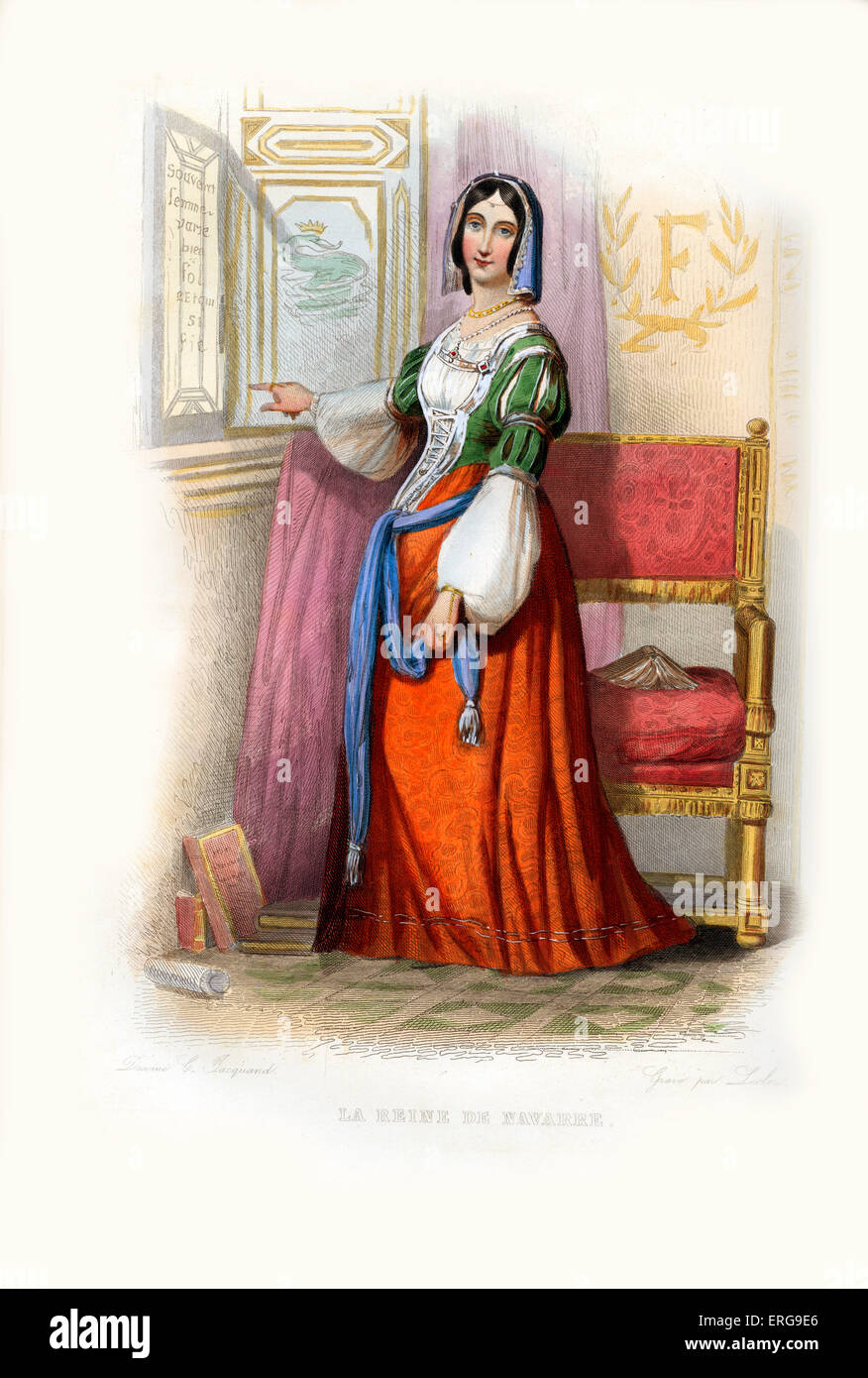 Margaret von Navarra (Französisch: Marguerite de Navarre). Königin-Gemahl von König Henry II. von Navarra. 1492-1549. Kupferstich von Leclerc, c.1846 Stockfoto