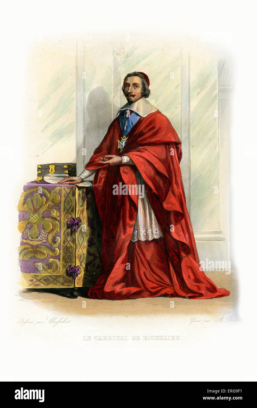 Armand Jean du Plessis de Richelieu, Kardinal und Herzog de Richelieu. Französischer Geistlicher und Staatsmann. 1585-1642. Kupferstich von Stockfoto