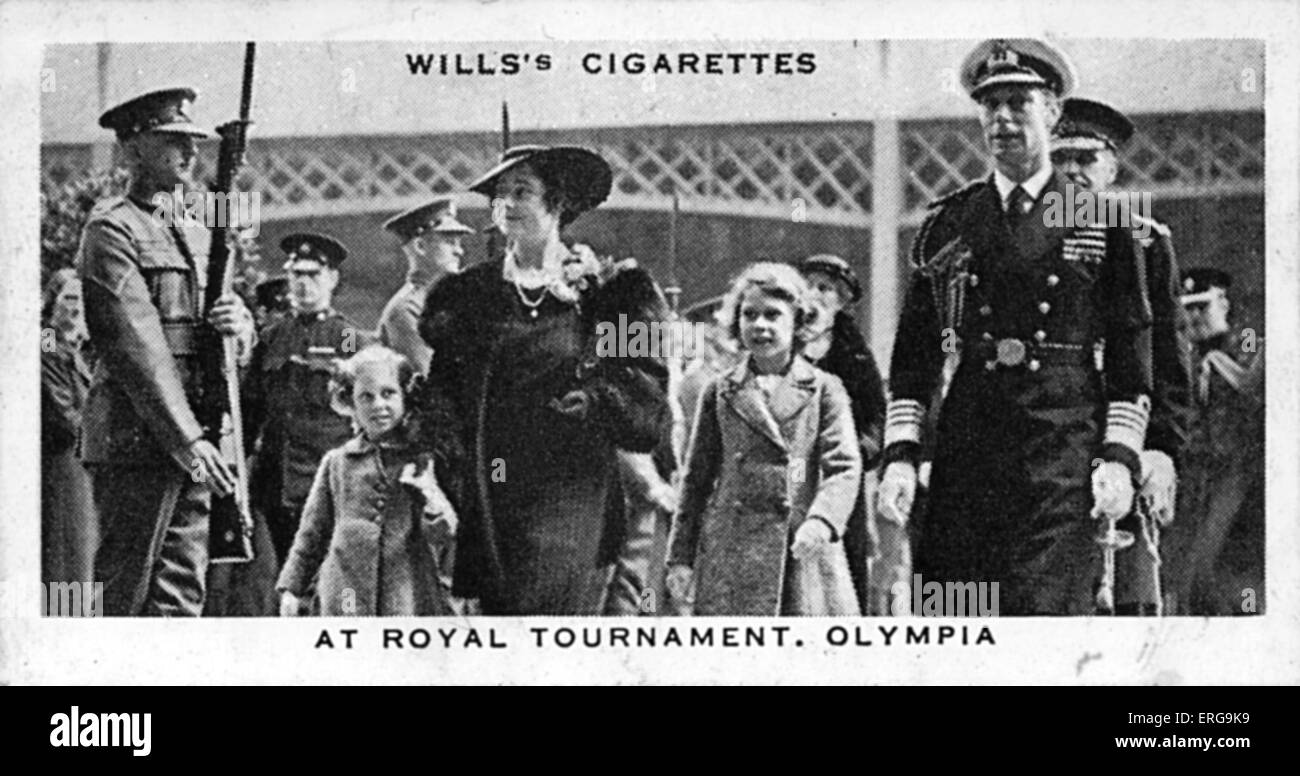 König George VI. und seiner Familie - die Königin, Prinzessin Elizabeth und Prinzessin Margaret - am königlichen Turnier (militärische Tätowierung Stockfoto