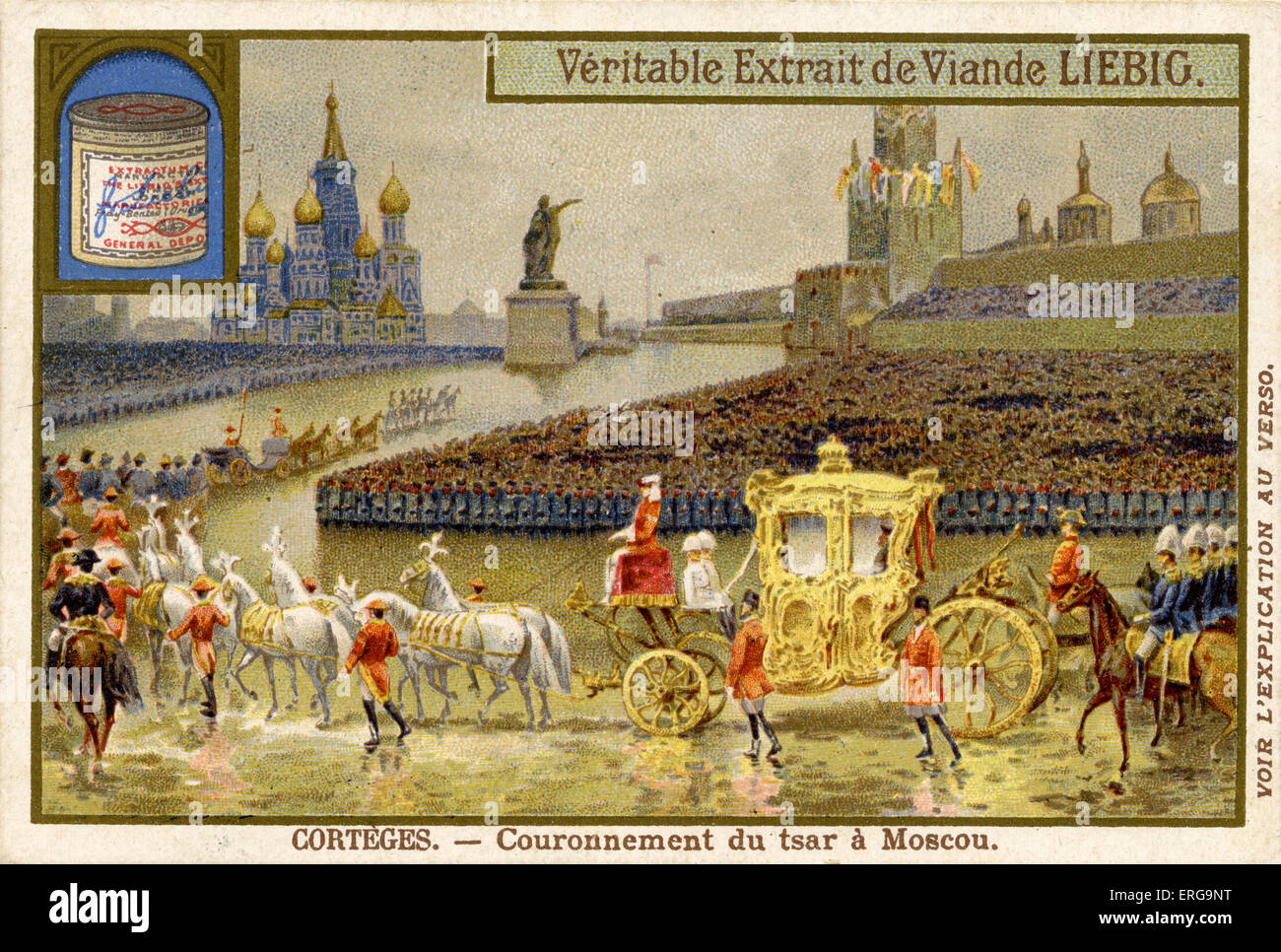 Krönung des Zaren Alexander III von Russland, 27. Mai 1883, Moskau, Reisen in vergoldete Kutsche. Basilius Kathedrale in der Stockfoto