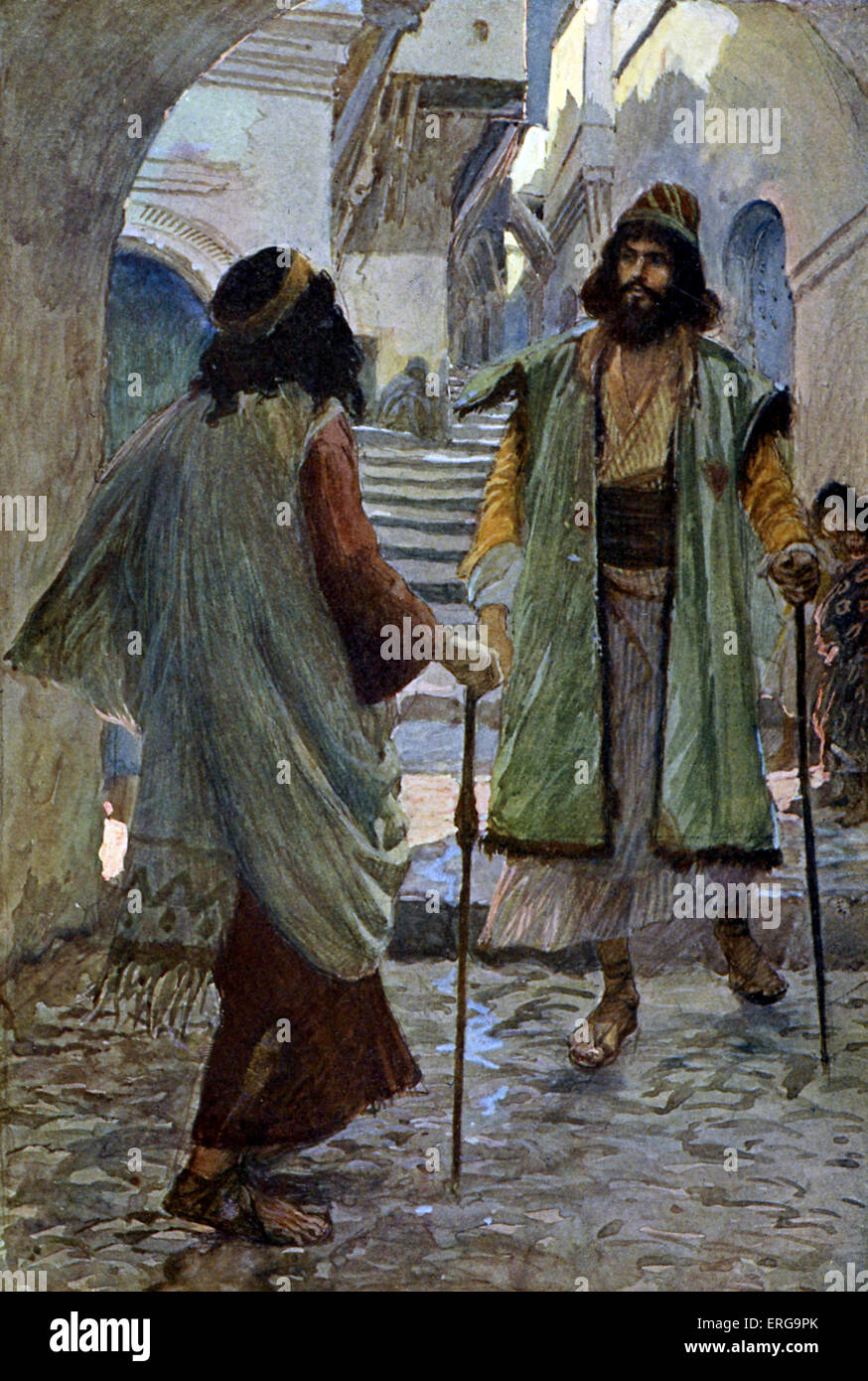 Saul trifft Samuel von J James Tissot. Illustration zum Buch von Samuel (I), 4.17: "Amd sah Samuel Saul, der Herr sprach zu Stockfoto