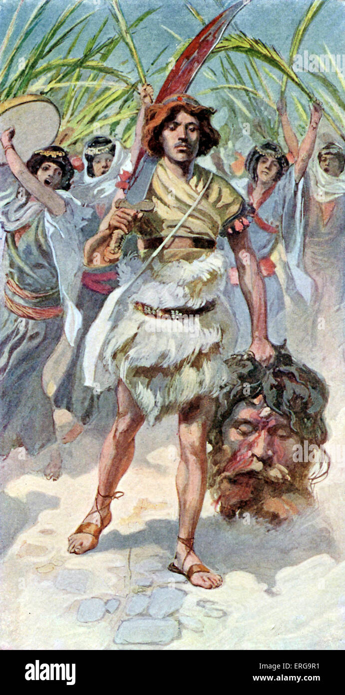 David nimmt der Kopf von Goliath nach Jerusalem von J James Tissot. Illustration zum Buch von Samuel (I), 16,54: "und David nahm die Stockfoto