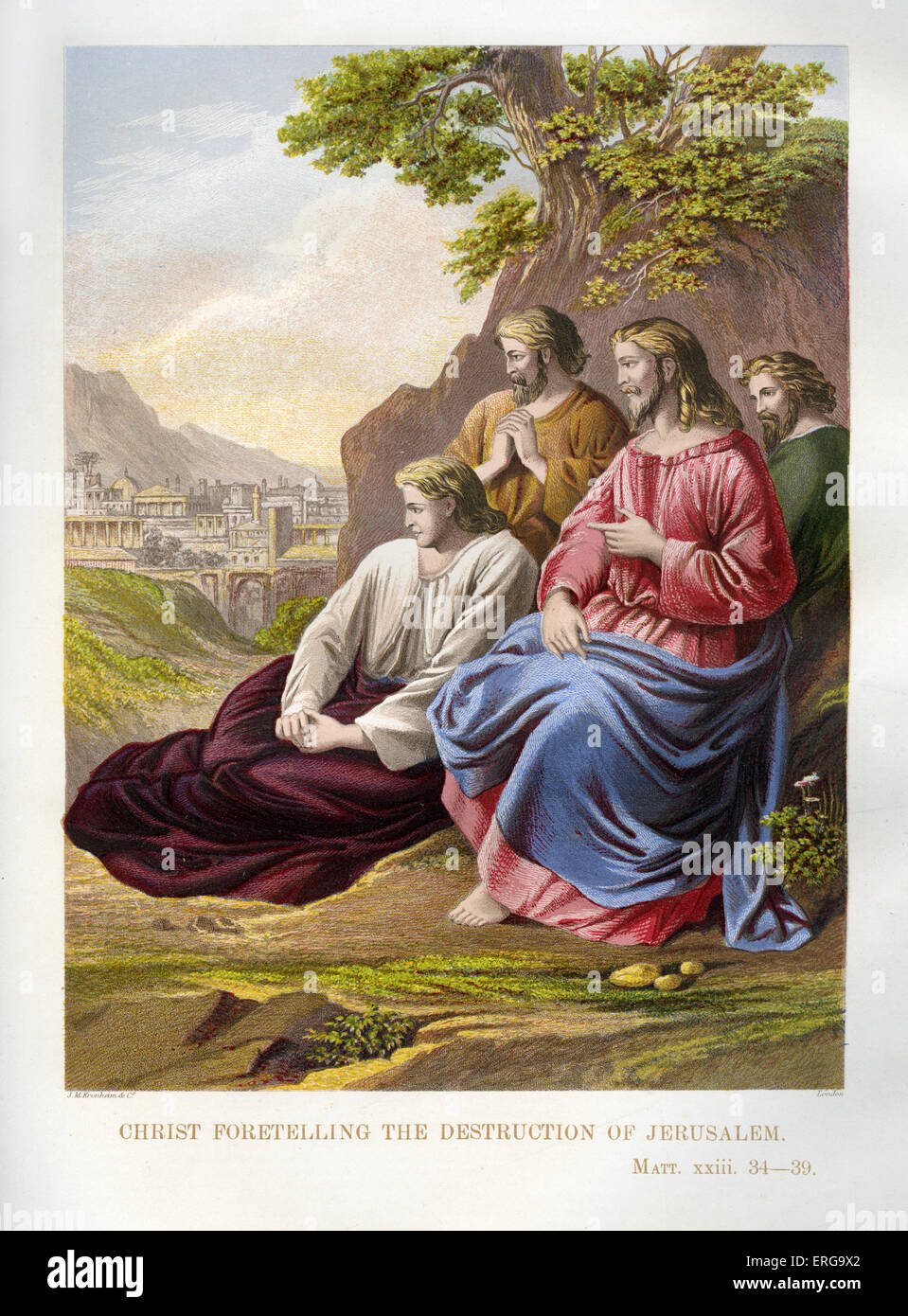 Christus Fortells die Zerstörung von Jerusalem. Illustration zu Matthew 18,34-39. Neuen Testaments. Stockfoto