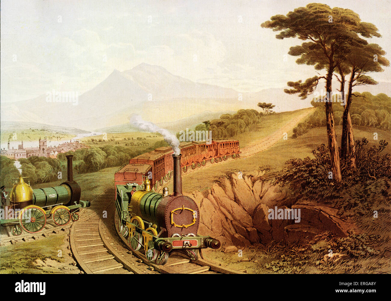 System der hölzernen Schienen und Führungsrollen erfunden und entwickelt von Prosser, London 1844. Stockfoto