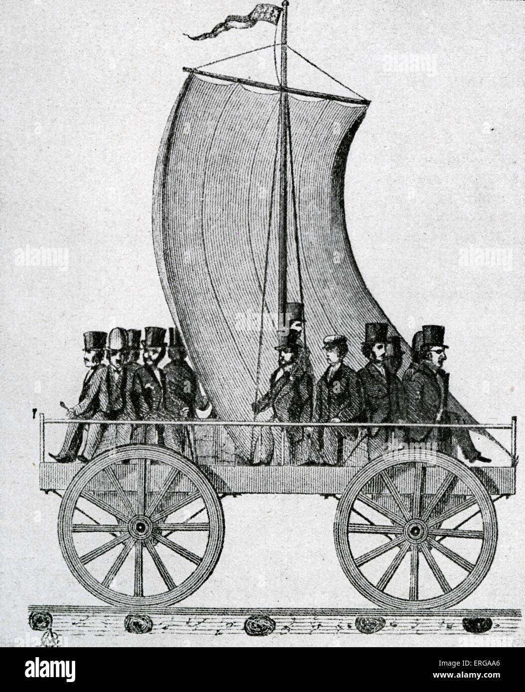 Amerikanische Railcoach mit Segel auf South Carolina Railroad (1829-30). Original aus der Geschichte des amerikanischen Lokomotiven durch Stockfoto