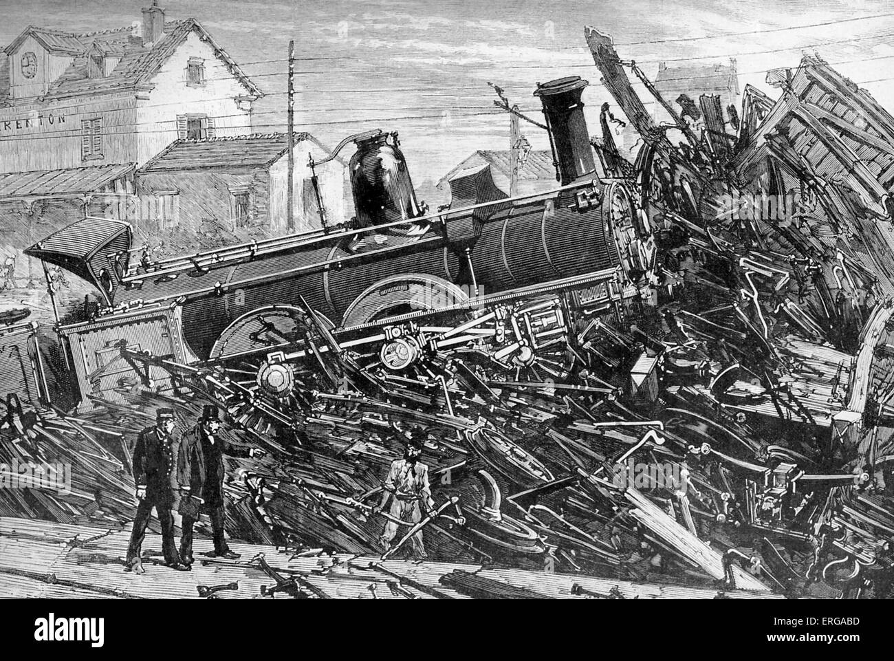Zugunglück in Lyon Bahnhof in Charenton, 6. September 1881. Nach Skizze von M. Gaildrau, erstellt zwei Stunden nach der Stockfoto