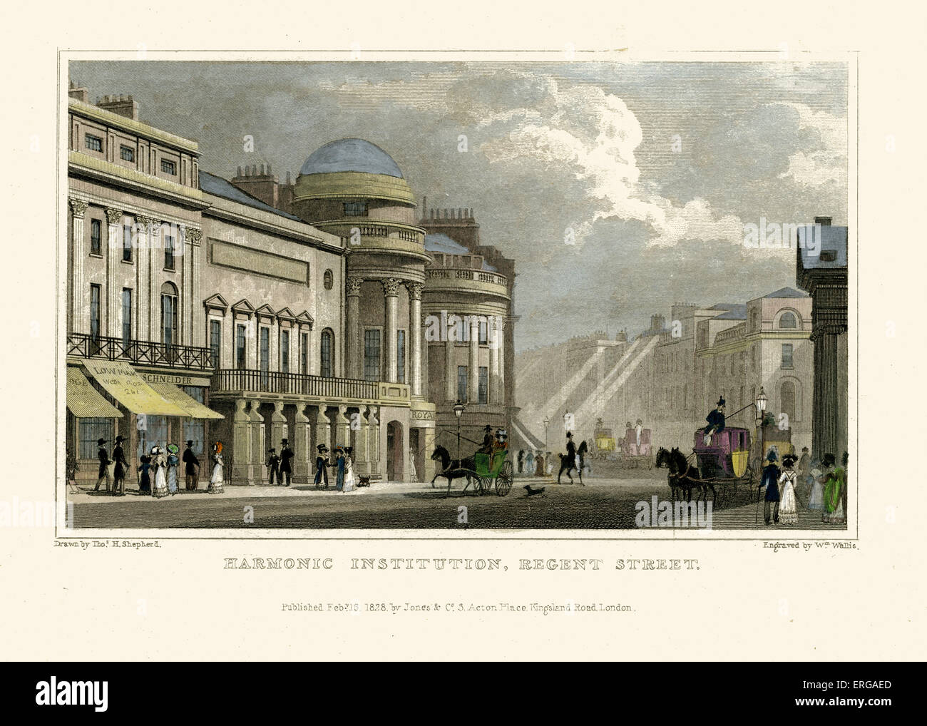 London-Ansichten: Harmonische Einrichtung, Regent Street.  Gezeichnet von Thomas Hosmer Shepherd 1792 – 1864. Gestochen von W. Wallis. Stockfoto