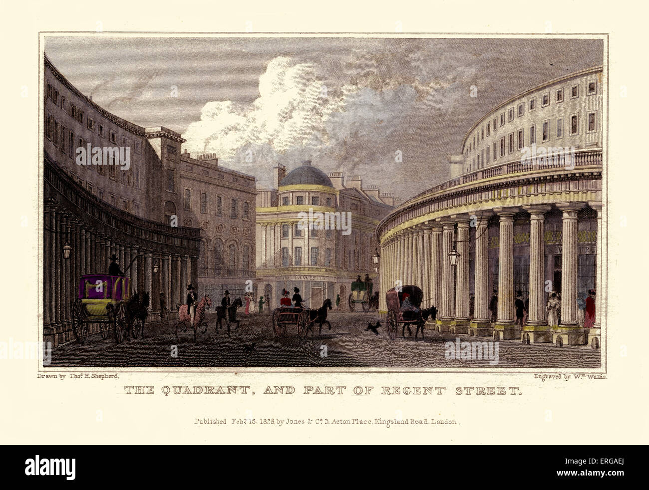 London-Ansichten: Der Quadrant und Teil der Regent Street.  Gezeichnet von Thomas Hosmer Shepherd 1792 – 1864. Gestochen von W. Wallis. Stockfoto