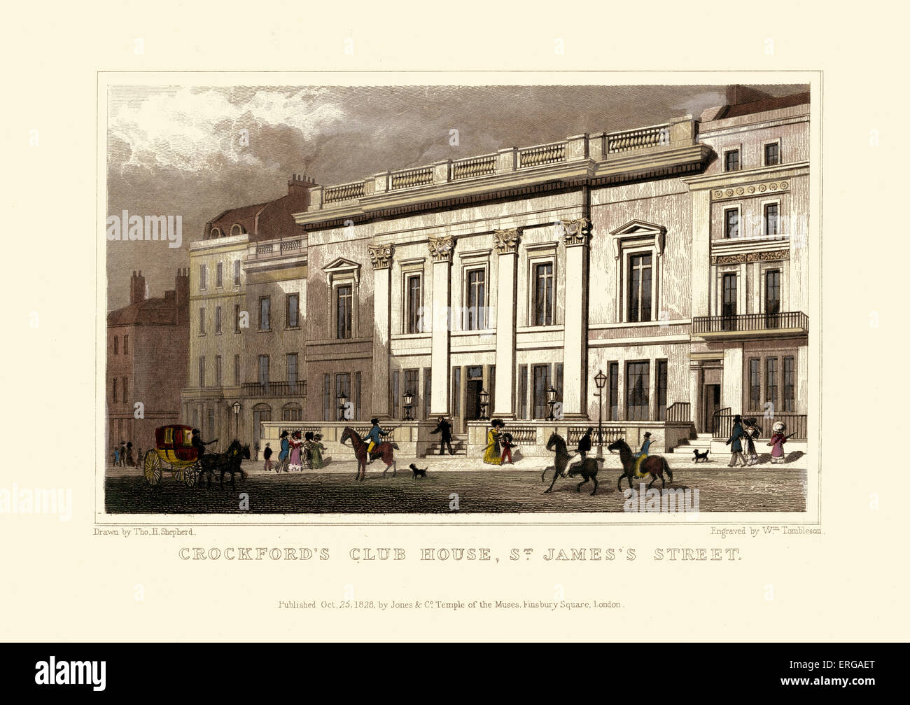 London-Ansichten: Crockford Clubhaus, St. James Street.  Gezeichnet von Thomas Hosmer Shepherd 1792 – 1864. Gestochen von William Stockfoto