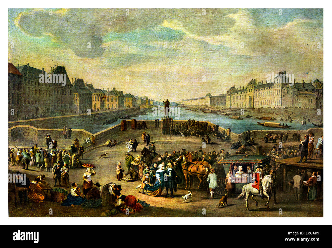 Beförderung über Pont Neuf, 18. Jahrhundert, zu Beginn der Herrschaft von Louis XVI von Frankreich (23. August 1754-21 Januar Stockfoto