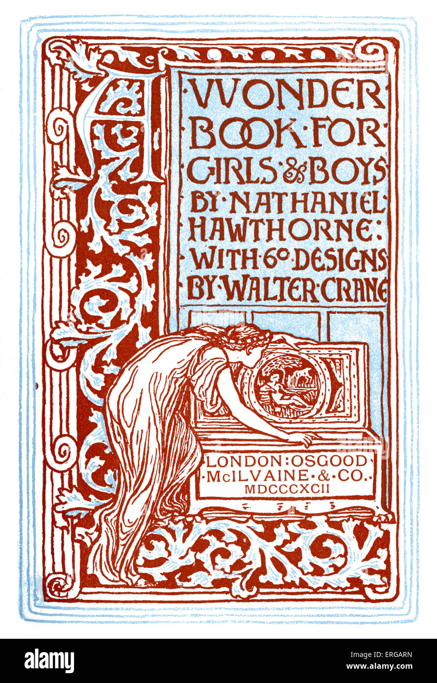Buchcover für "Wonder Book für Mädchen und jungen" von Nathaniel Hawthorne. London 1892. Nacherzählung der griechischen Mythen. Illustrationen Stockfoto