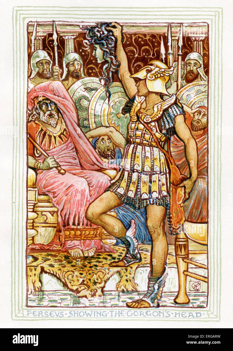 Perseus mit Medusenhaupt, König Polydectes. Nacherzählung der griechischen Mythen von Nathaniel Hawthorne (1804 – 1864). Illustrationen Stockfoto