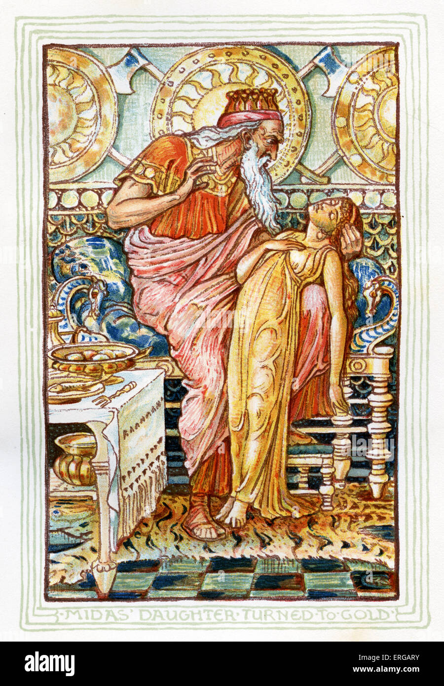 Midas Tochter, wandte sich Marygold an Gold. Nacherzählung der griechischen Mythen von Nathaniel Hawthorne (1804 – 1864). Illustrationen von Walter Crane 1845-1915 Stockfoto