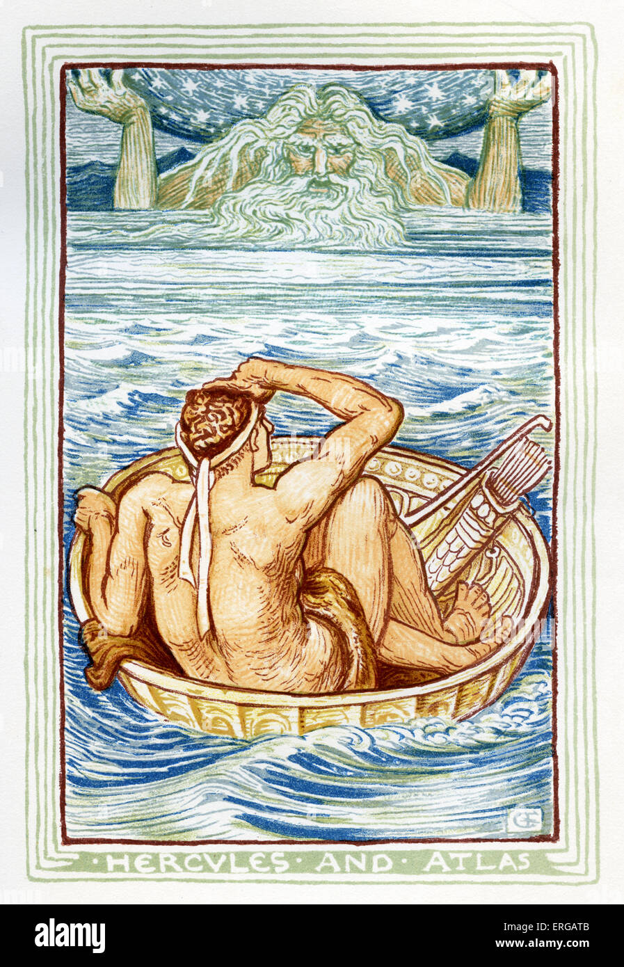 Herkules und Atlas. Nacherzählung der griechischen Mythen von Nathaniel Hawthorne (1804 – 1864). Illustrationen von Walter Crane 1845-1915 Stockfoto