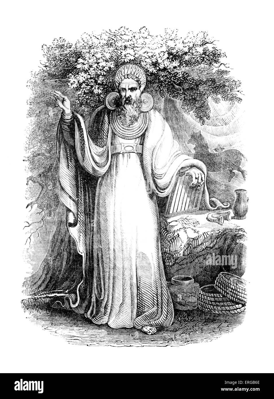 Bogen-Druide in seinem vollen gerichtlichen Kostüm. Ein Druide war Mitglied der Priesterklasse in Gallien, Britannien und Irland während der Stockfoto
