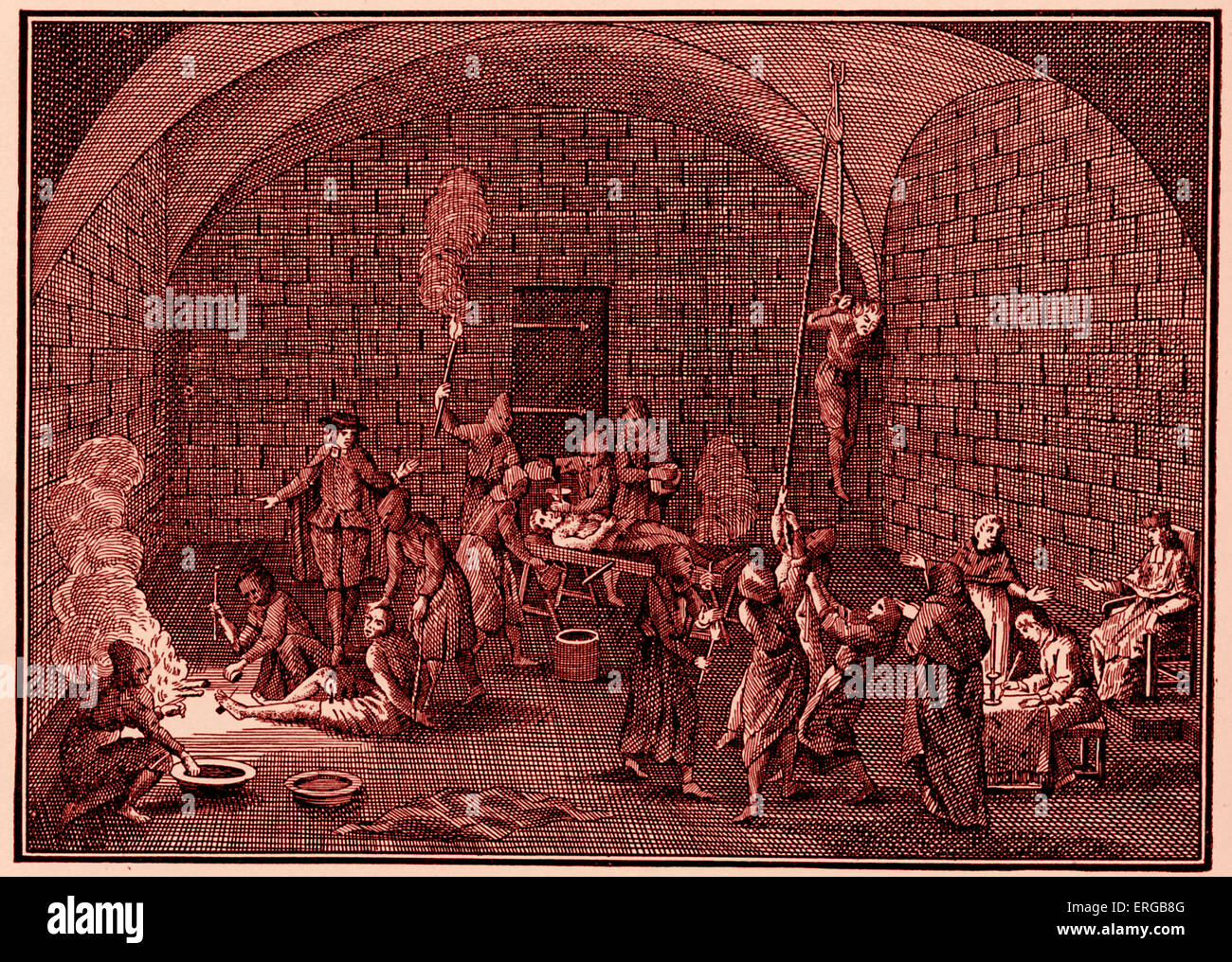 Spanisch Inquistion foltert Gefangenen (nach Picart) (Inquisition gegen Moslems und Juden) Stockfoto