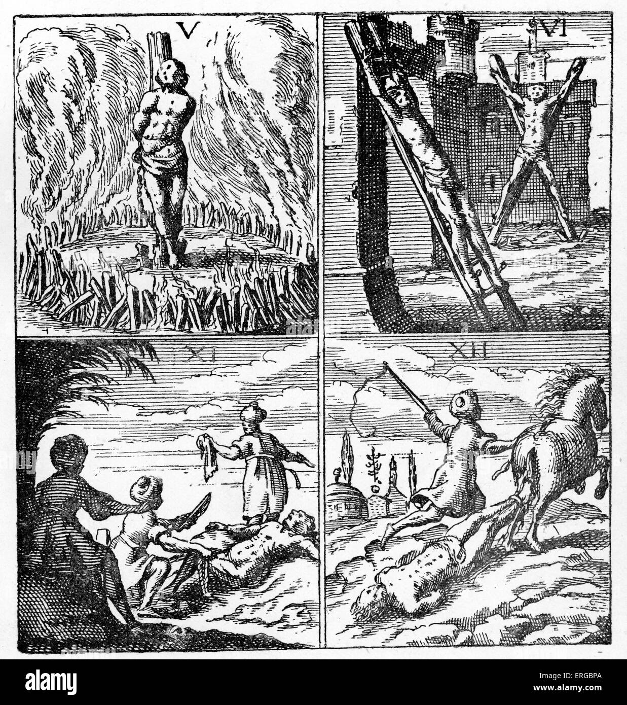 Christliche Sklaven gefoltert in Algerien (17. Jahrhundert Abbildung).  Algerien war damals Teil des Osmanischen Reiches. Beschriftung Stockfoto