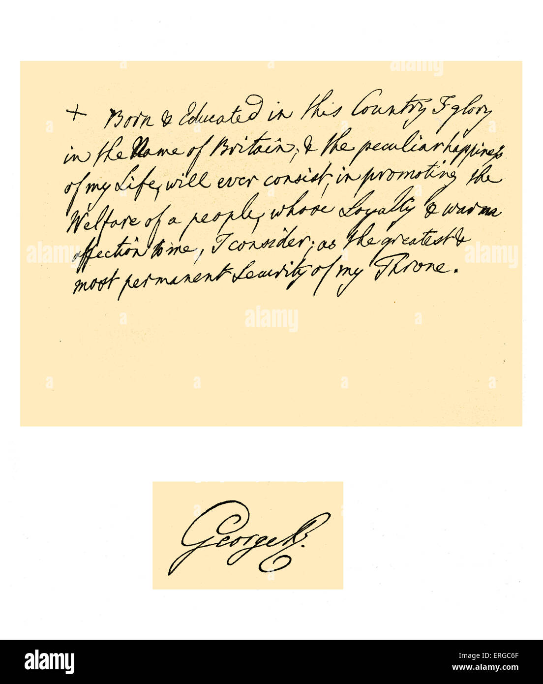 Autogramm: Georg III. Geschrieben vom König zum Einsetzen in seiner ersten Rede vom Thron nach seiner Thronbesteigung, 15 Absatz Stockfoto