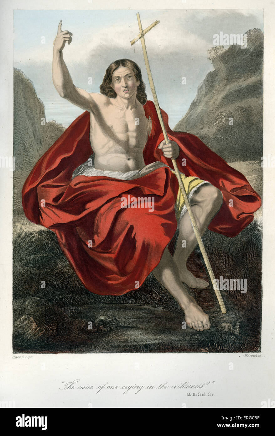 John der Täufer predigt in der Wüste von Judäa. Bildunterschrift lautet: "Die Stimme eines Rufers in der Wüste." Matthäus 3, Stockfoto