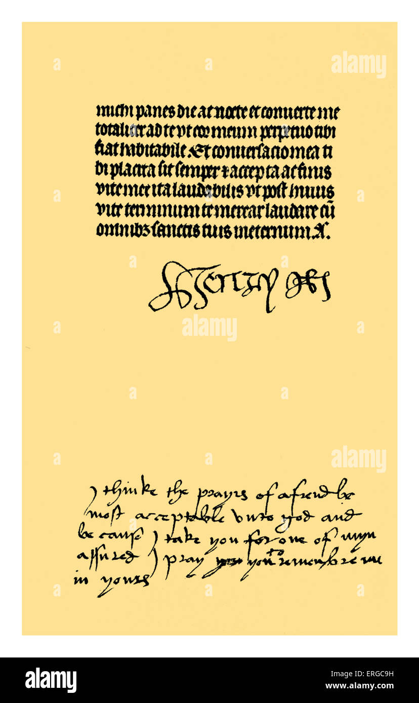 Autogramm: Henry VII und Elizabeth von York. Text aus dem Stunden-Buch, in lateinischer Sprache, auf Pergament geschrieben und illustriert von flämischen Stockfoto