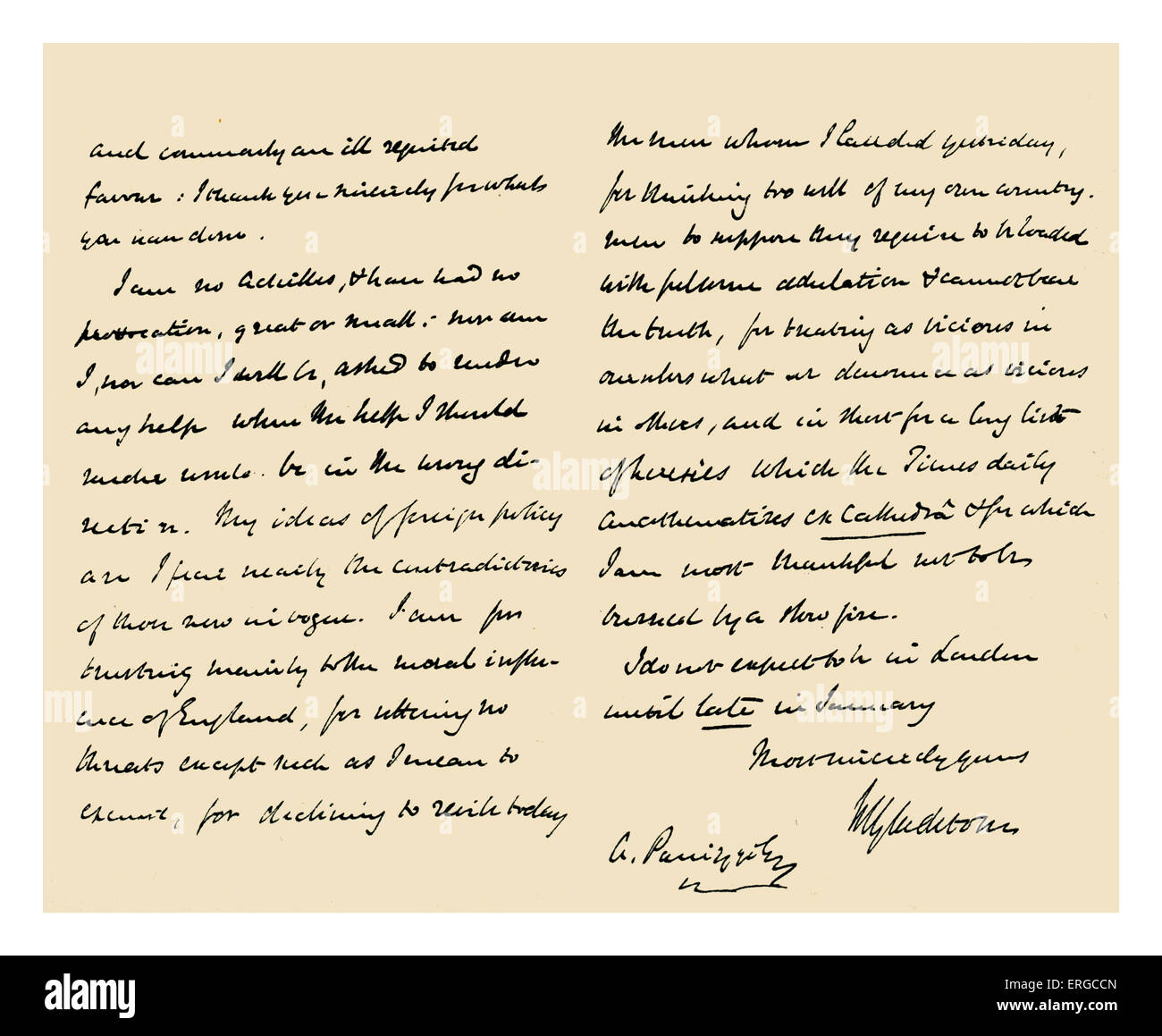 Autogramm: Brief von Gladstone, Anthony Panizzi, Principal Librarian des britischen Museums, unter Bezugnahme auf dessen Stockfoto
