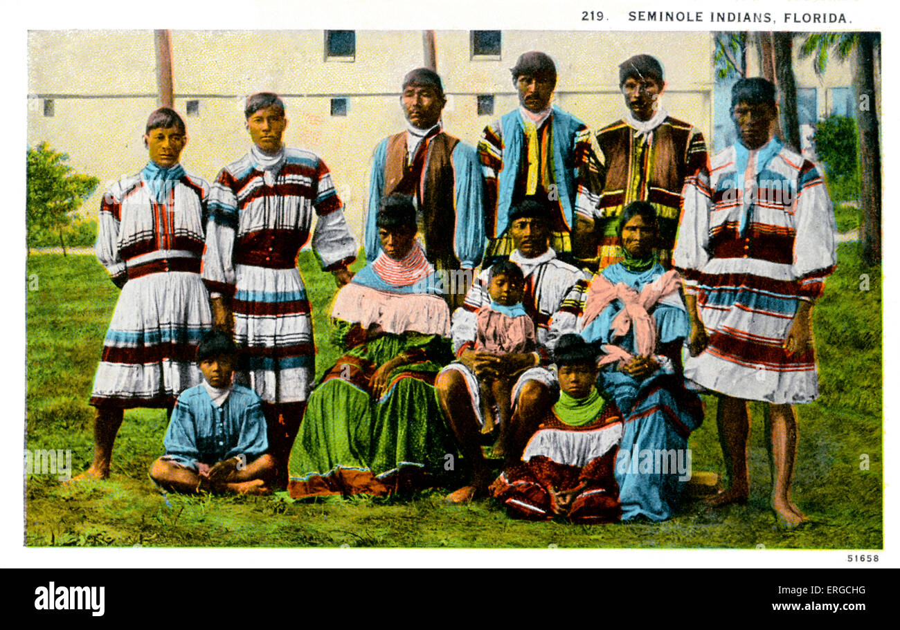 Seminole Indianer, Florida, in traditioneller Tracht. Seminole Indianer bewohnen die Bundesstaaten Florida und Oklahoma, USA. Veröffentlicht Stockfoto
