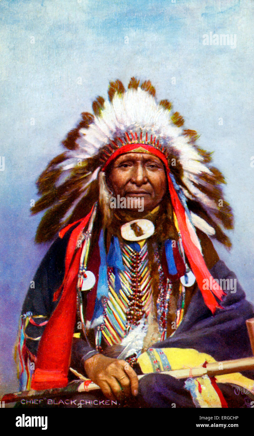 Chief schwarze Huhn Yankton Dakotas, ein Geschäftsbereich der großen Sioux Nation, mit Friedenspfeife. Das Rohr in wichtig in der Stockfoto
