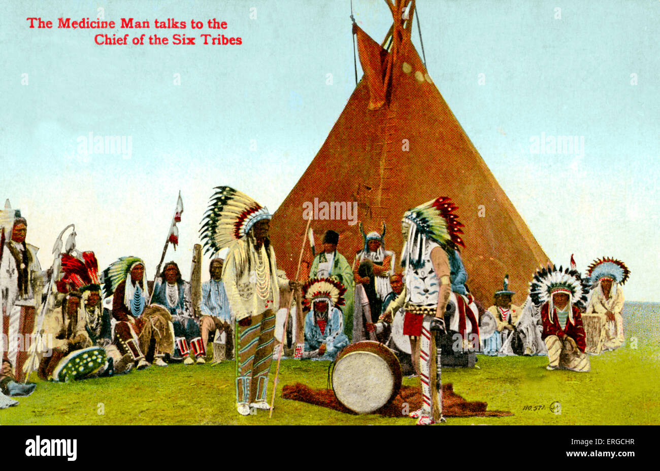 Der Medizinmann, der Chef der sechs Stämme (auch bekannt als der Six Nations oder Irokesen) spricht: die Mohawk, Oneida, Onondaga, Cayuga, Seneca und Tuscarora Nationen. Veröffentlicht in Kanada. Stockfoto