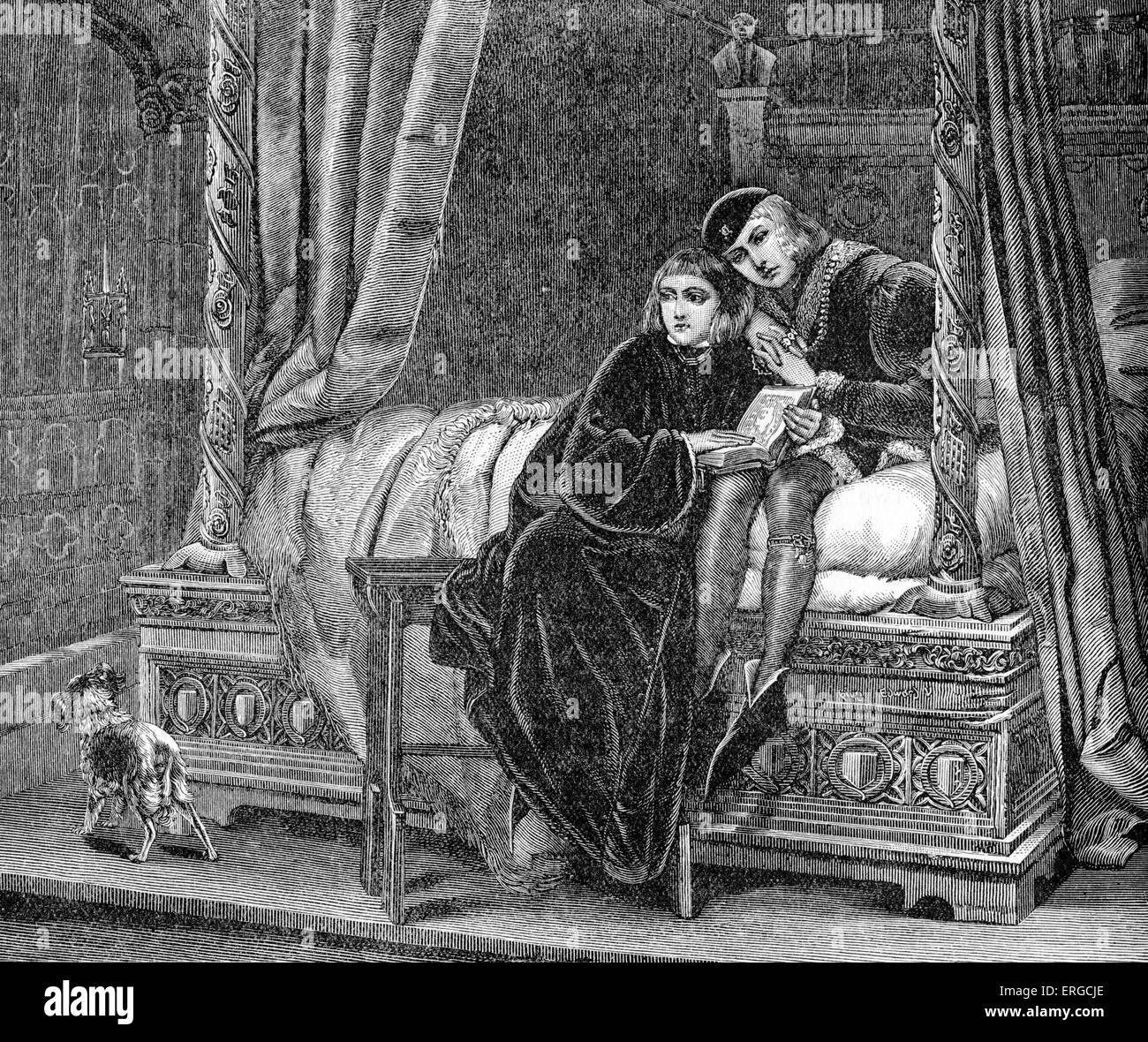 Die Prinzen im Tower-Gravur nach Gemälde von Paul Delaroche.  Mit Bild von Edward V und sein Bruder Richard von Stockfoto