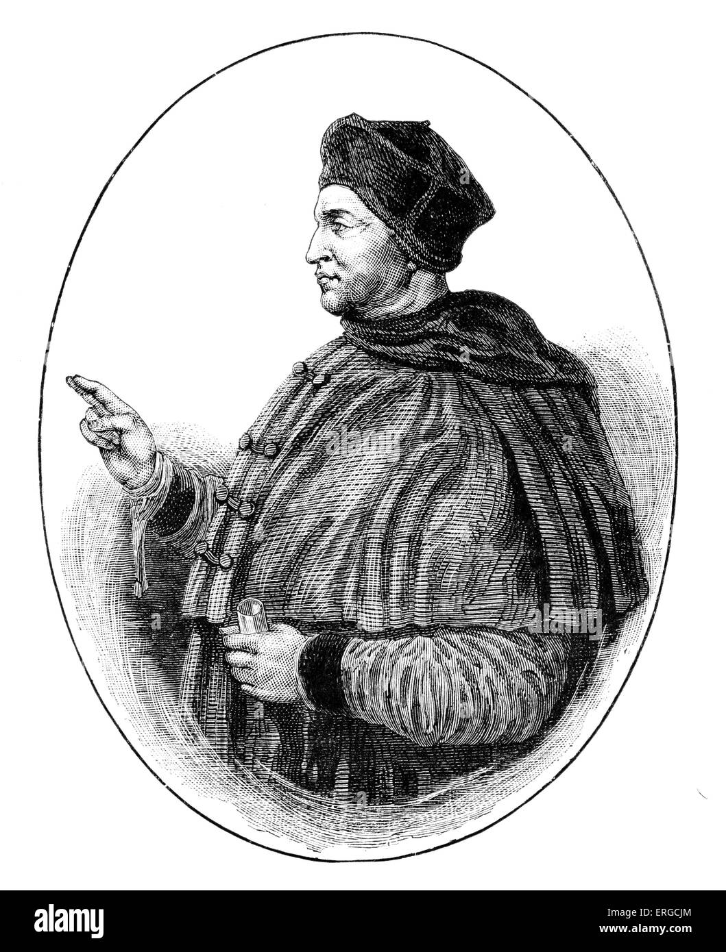 Kardinal Wolsey - nach dem Gemälde von Hans Holbein des jüngeren. Thomas Wolsey, englischer Politiker und Kardinal von der Stockfoto