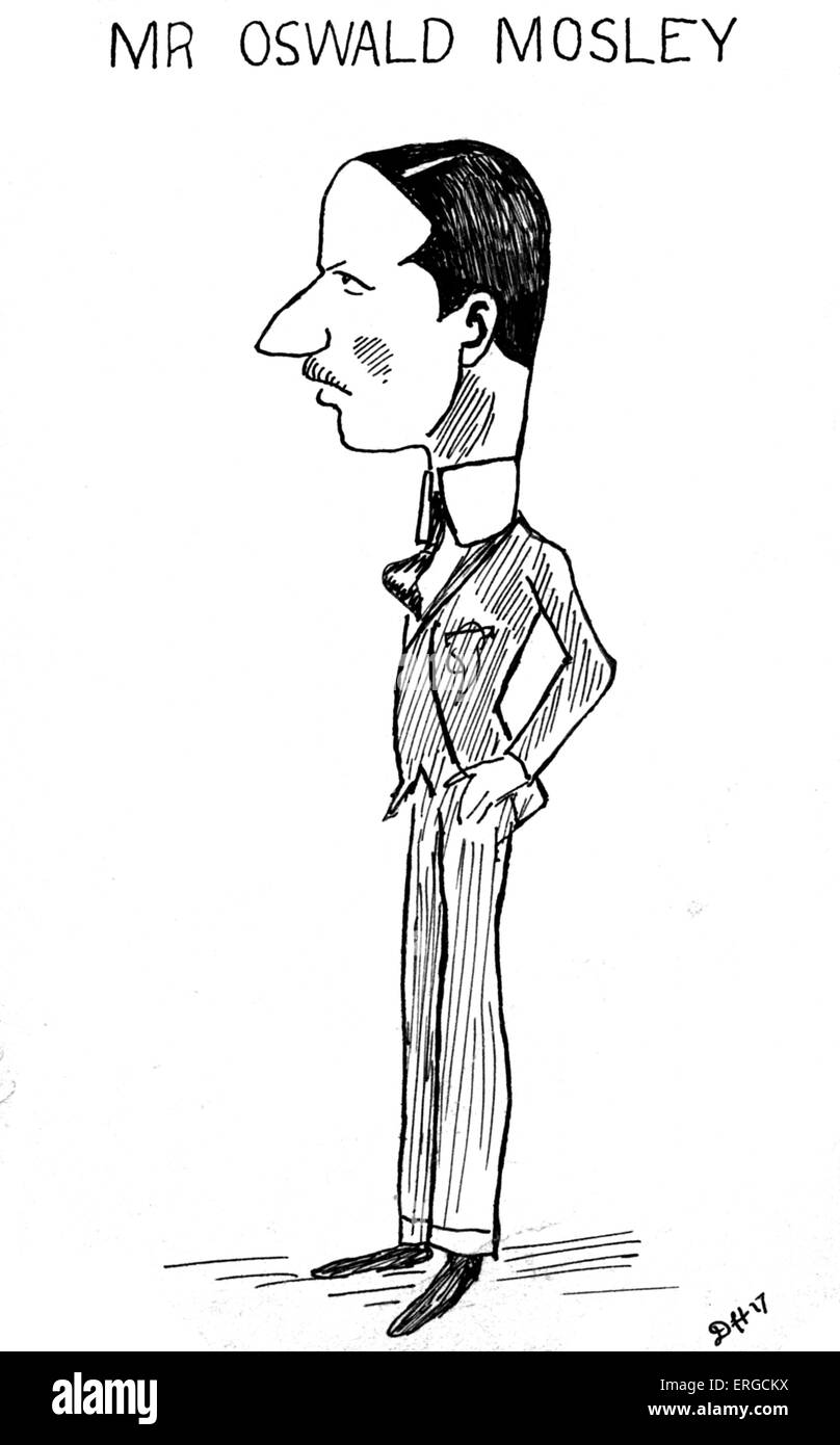 Oswald Mosley - Karikatur. Englischer Politiker und Gründer der British Union of Fascists: 16. November 1896 – 3. Dezember 1980. Stockfoto