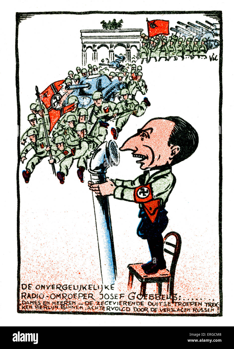 Göbbels - niederländische Karikatur. Joseph Göbbels, deutscher NS-Politiker und Minister für Propaganda: 29. Mai 1897 – 1. Oktober 1945. Stockfoto