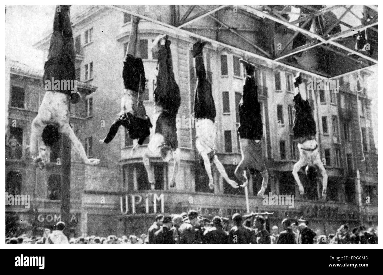 Ausführung von Mussolini und andere. 40. Ministerpräsident Italiens und Führer der nationalen faschistischen Partei: 29. Juli 1883-28 April Stockfoto