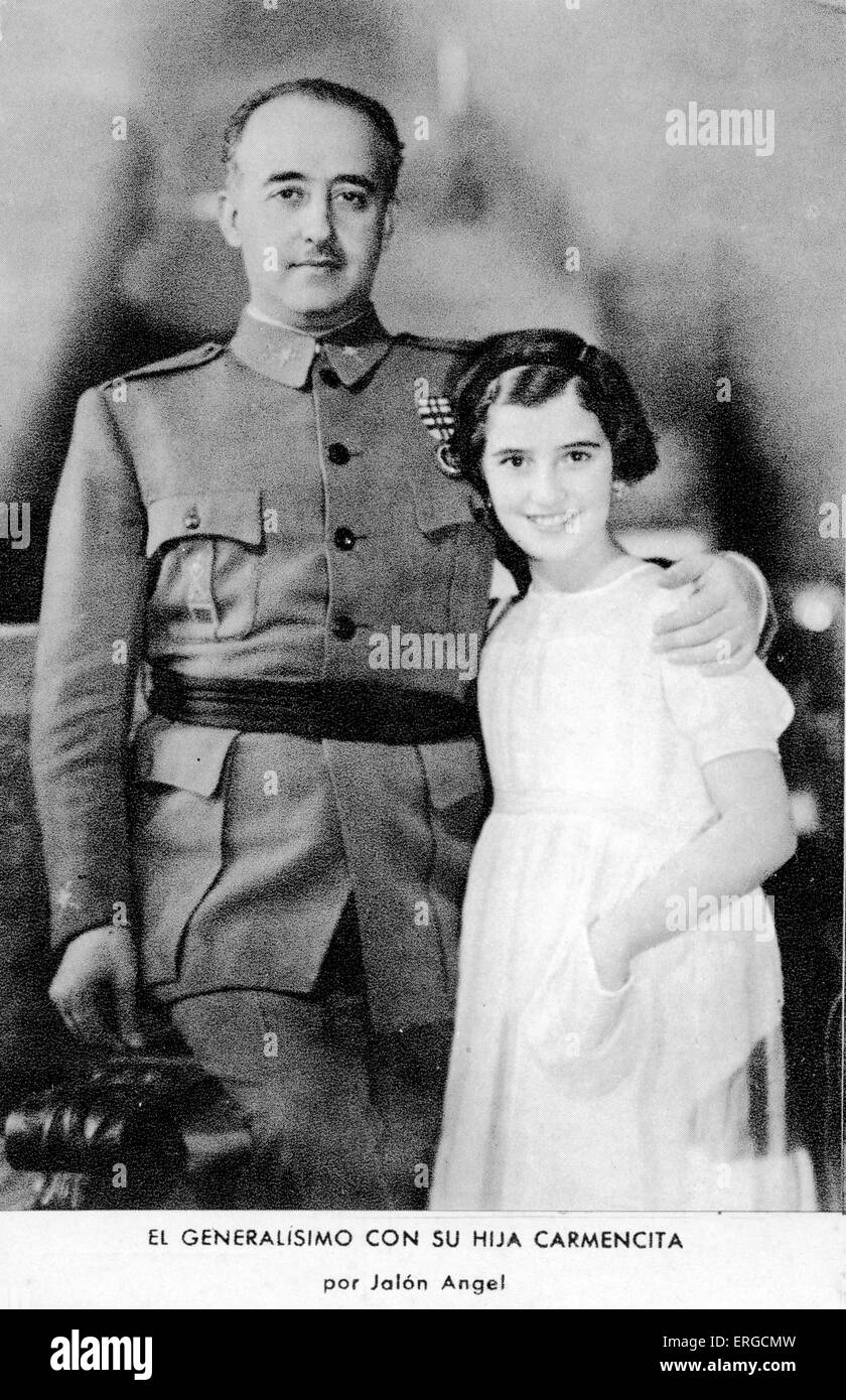 General Franco mit seiner Tochter Carmencita. Spanischer Militär allgemein, Diktator und Mitglied der Falange-Bewegung: 4 Dezember Stockfoto