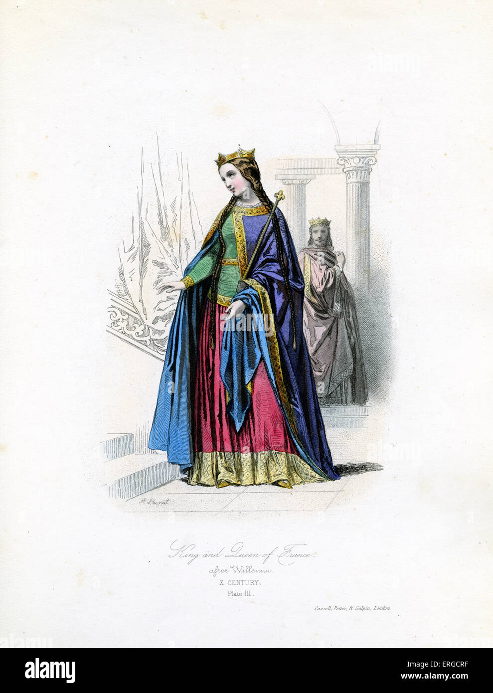 10. Jahrhundert Königin und König von Frankreich - vom Kupferstich von Hippolyte Pauquet nach Gabrielle Willemin. Unklar welche der vielen Stockfoto