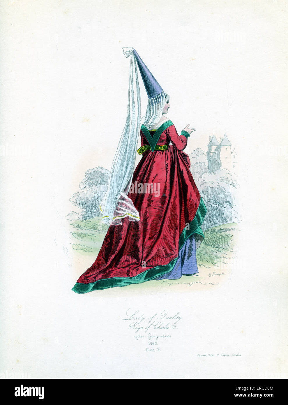 Edle Frau von Herrschaft von Charles VII von Frankreich, 1460 - Kupferstich von Hippolyte Pauquet, nach Gaiguières. CVII: König der Stockfoto