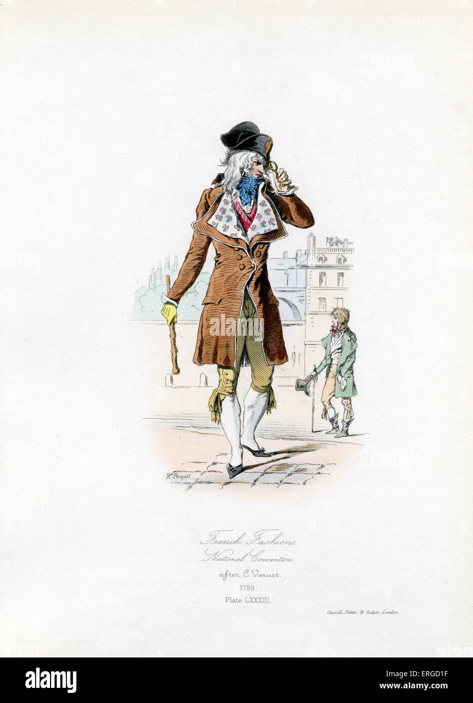 Französische Mode des Nationalkonvents, 1795 - vom Kupferstich von Hippolyte Pauquet, nach C. Vernet. Der National Convention war die Versammlung, die Macht in den ersten Jahren der französischen Revolution statt. Platte LXXXIII. Stockfoto