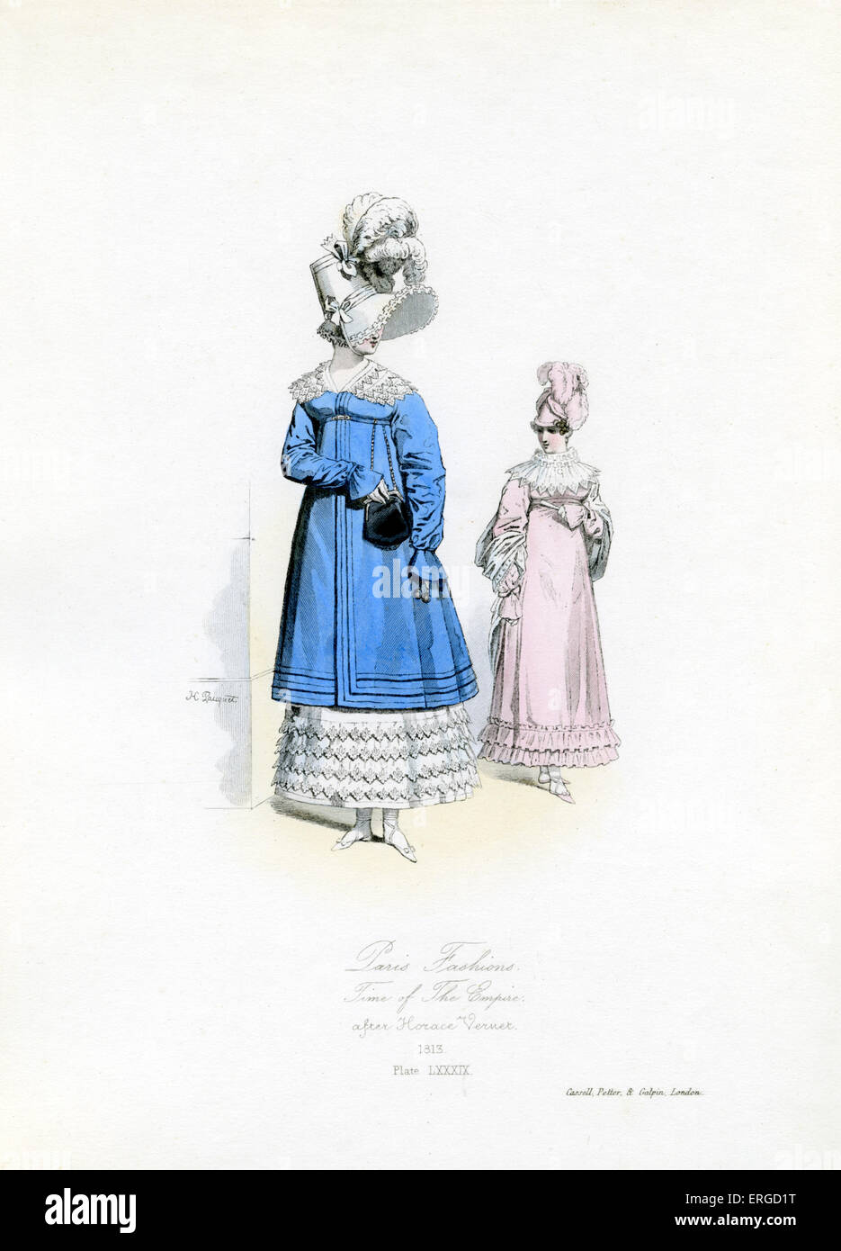 Paris-Mode zum Zeitpunkt des Reiches, 1813 - vom Kupferstich von Hippolyte Pauquet nach Horace Vernet. Das französische reich Stockfoto