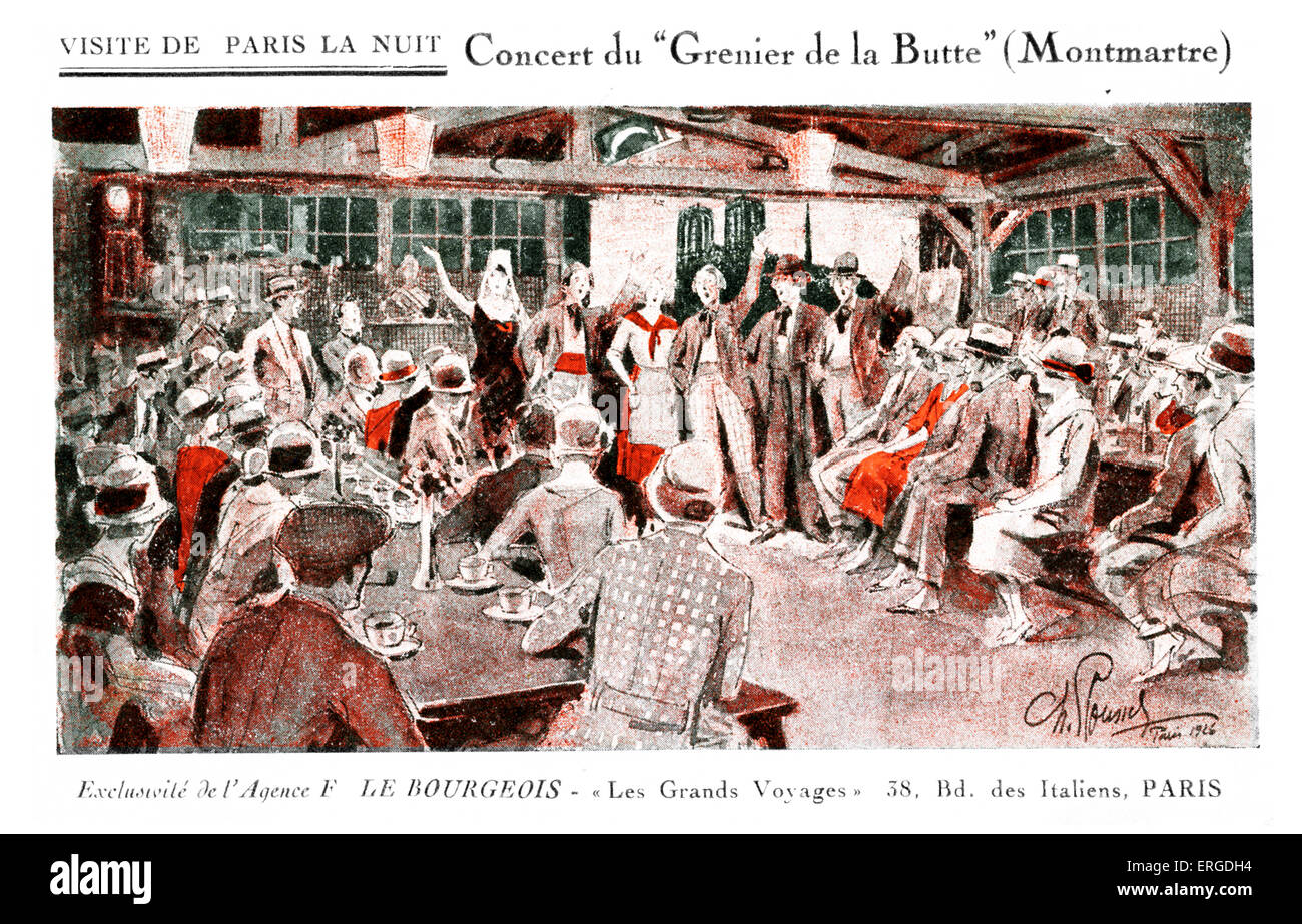 Konzert im Grenier De La Butte, Montmartre, Paris. Anfang des 20. Jahrhunderts. Stockfoto