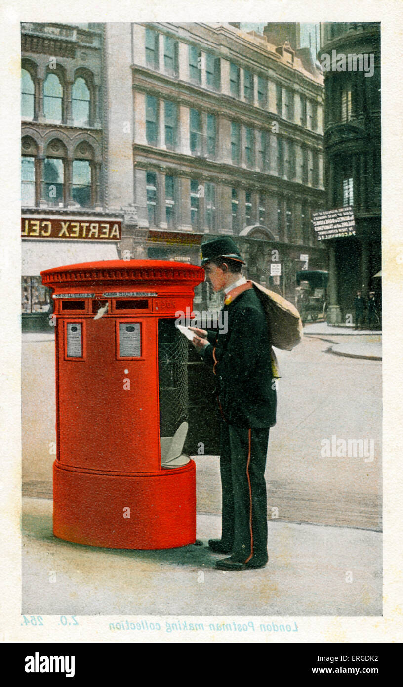 Postbote, eine Sammlung, London. Postbote in Victorian(?) einheitliche Post von einem London-Briefkasten sammeln. Stockfoto