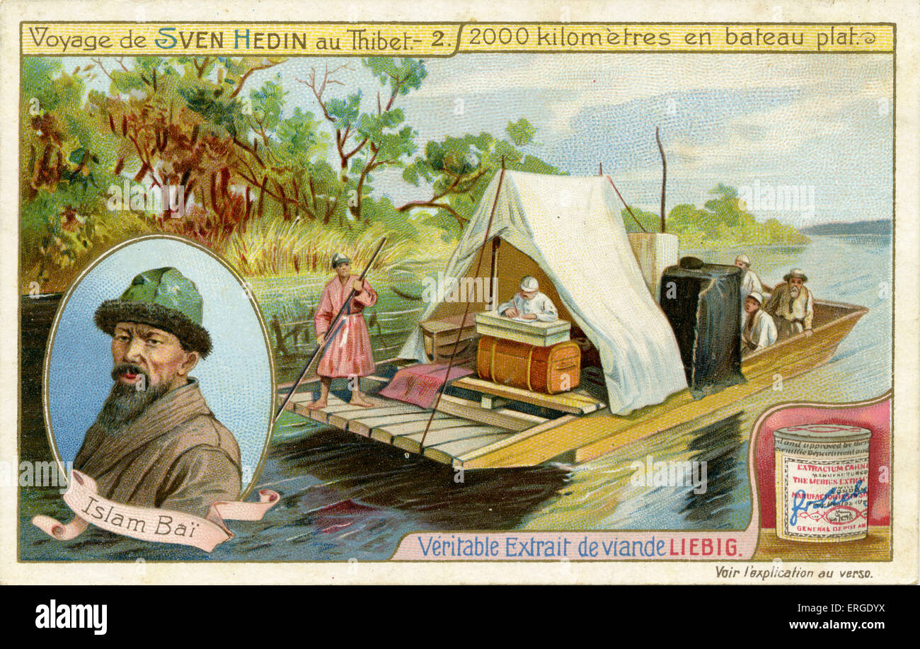 Sven Hedins Reise nach Tibet - 2000 Kilometer mit dem flachen Boot. Hedins Gruppe traf am 7. Dezember 1899 in Yahghi - Koul. Mit Stockfoto