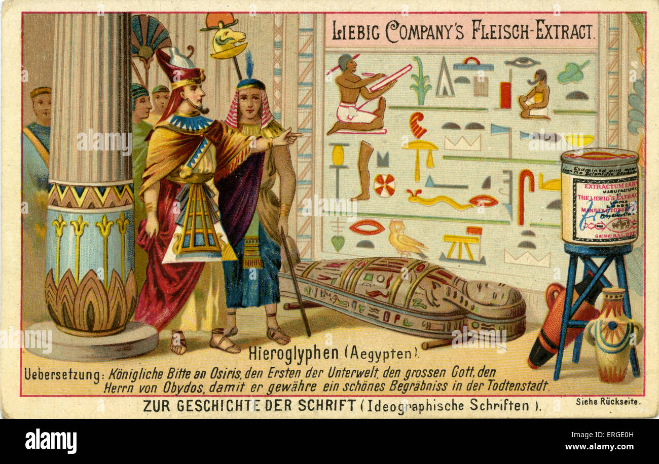 Die Geschichte des Schreibens ("Zur Geschichte der Schrift") - ideographisches Schreiben. Von Gravur veröffentlicht 1892.  Ägyptische Hieroglyphen. Stockfoto