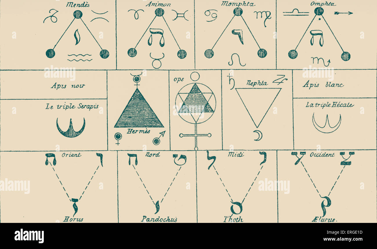 "Erklärende Diagramm der astronomischen und alphabetischer Tafel des Bembo" - von Illustration von Eliphas Lévi, veröffentlicht in Stockfoto