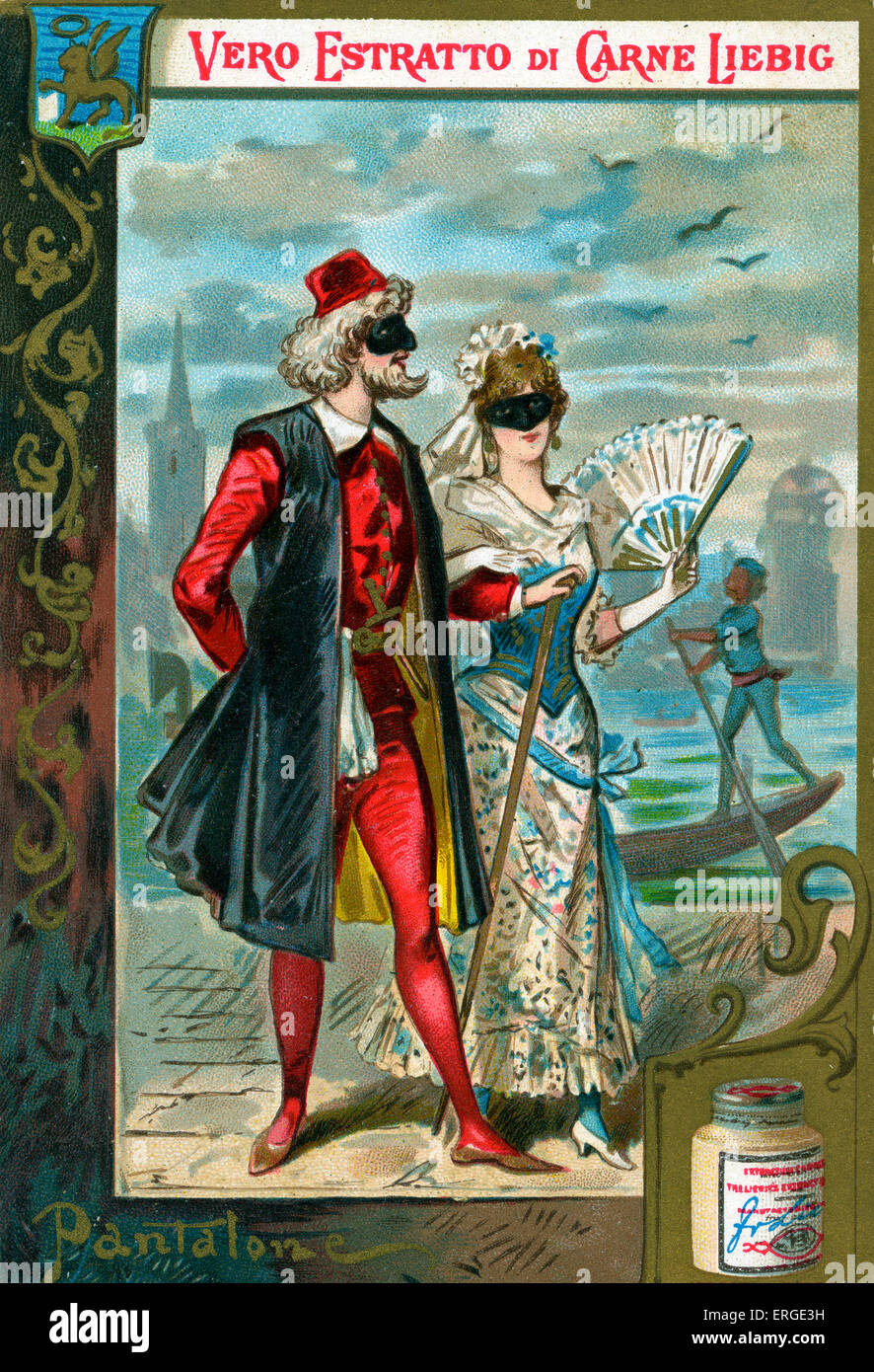 Pantalone, eine Figur aus der italienischen Commedia dell. (in der Regel eine venezianische Greis) Liebig-Card-Serie (1888). Stockfoto