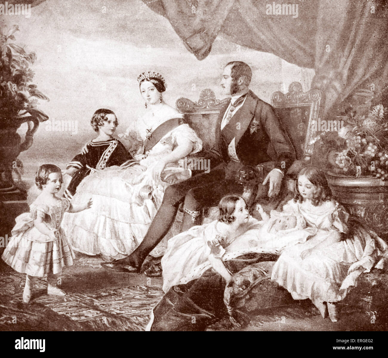 Queen Sie Victoria mit Prinz Albert und ihren Kindern im Jahr 1846. Nach Gemälde von F. Winterhalter. . QV: Monarch des Vereinigten Königreichs Stockfoto