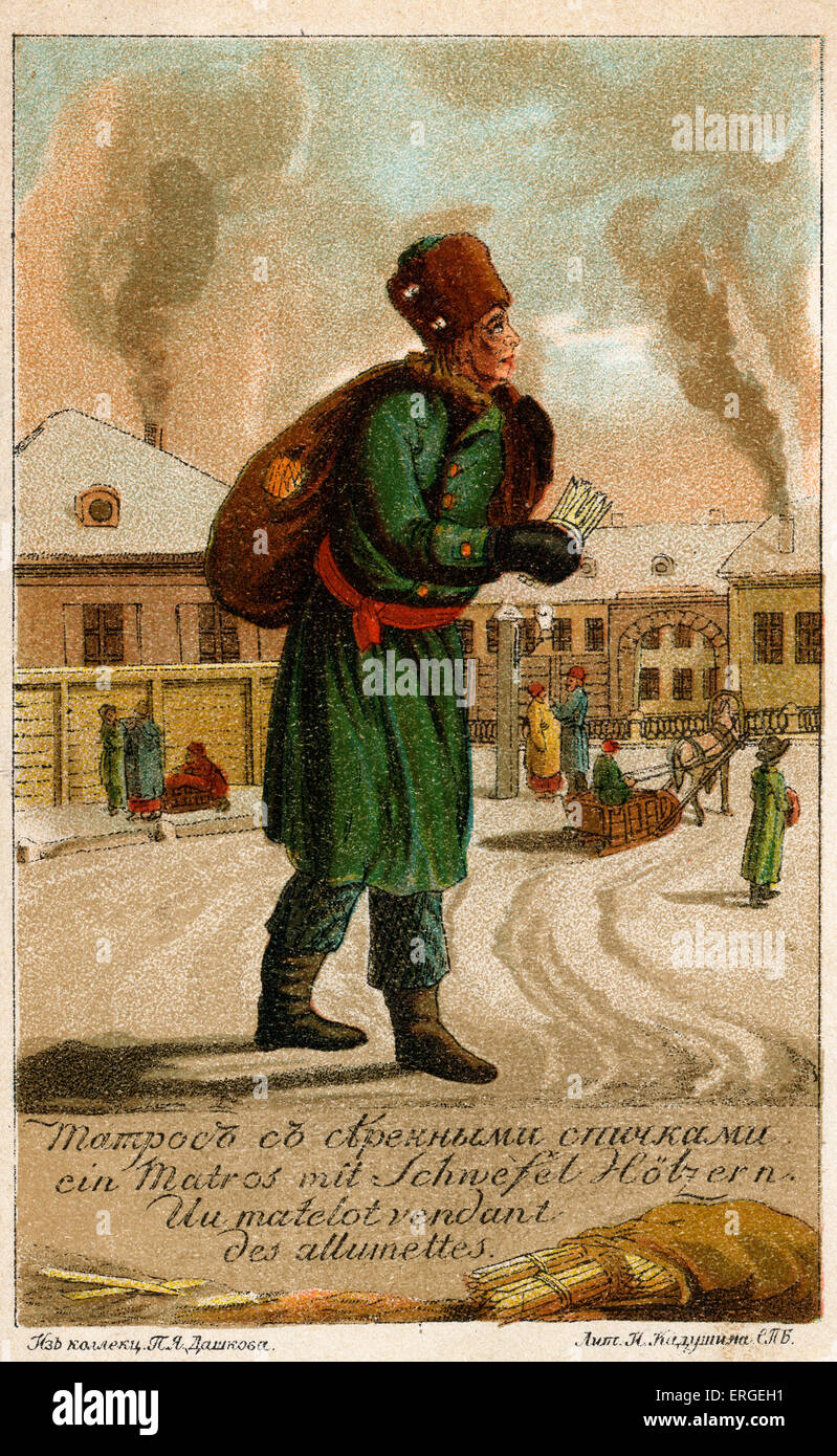 Seemann Verkauf übereinstimmt, Russland, um 1905. Stockfoto