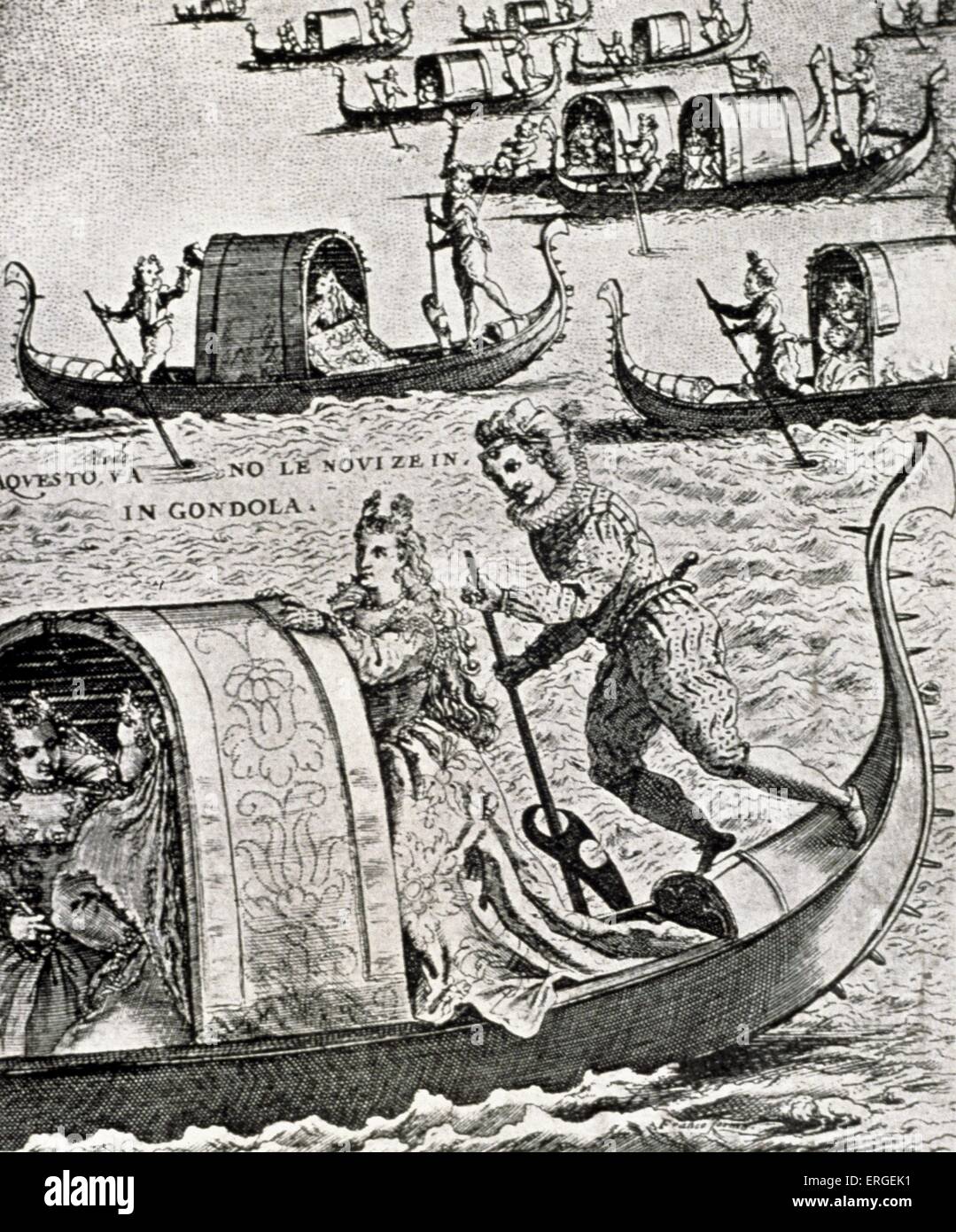 Venedig - LE NOVIZE c1560 Bräute ihre Verwandtenbesuch, Reisen mit der Gondel auf den Kanälen. Zeit von Gabrieli, Vecchi Stockfoto
