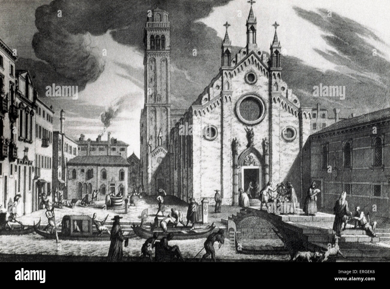 Venedig - Kirche der FRARI Ansicht aus dem Kanal.  Gondeln vor Platz. Zeit von Albinoni, Vivaldi, Galuppi, Caldara Stockfoto